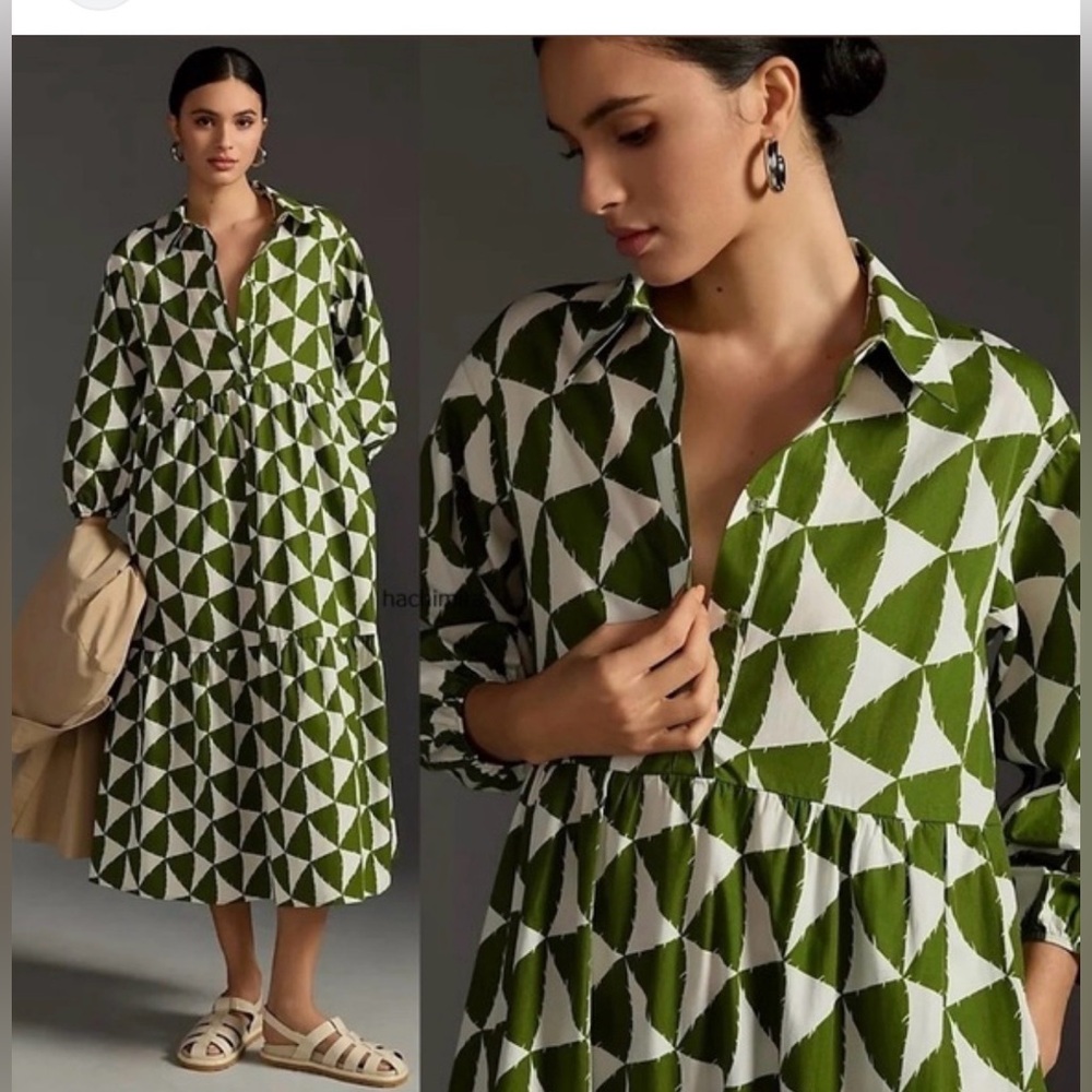 Maeve by Anthropologie Bettina Tiered Shirt Dress L